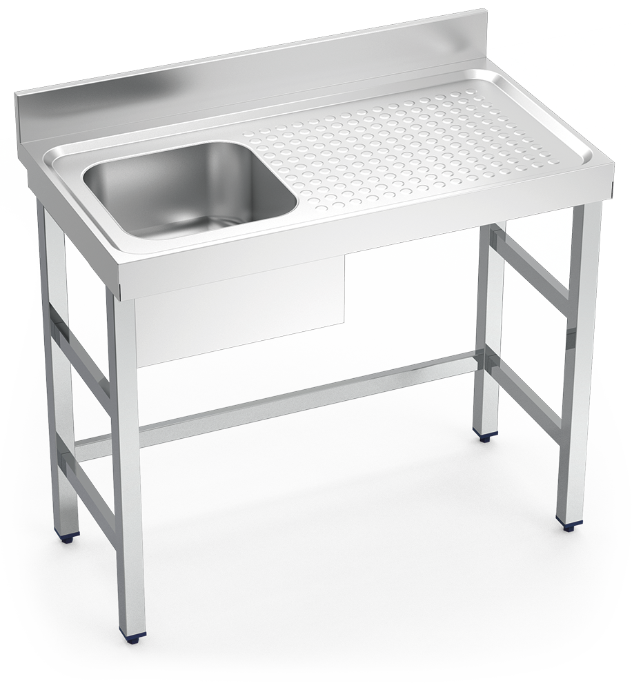 Fregadero inox con soporte sin entrepaño serie 550 1 cubeta 1 escurridor derecha faldón parcial