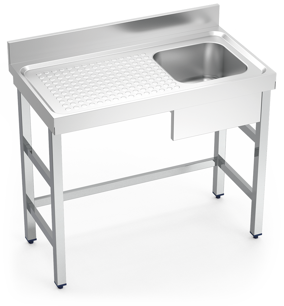 Fregadero inox con soporte sin entrepaño serie 550 1 cubeta 1 escurridor izquierda faldón parcial
