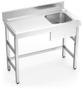 Fregadero inox con soporte sin entrepaño serie 550 1 cubeta 1 escurridor izquierda faldón parcial