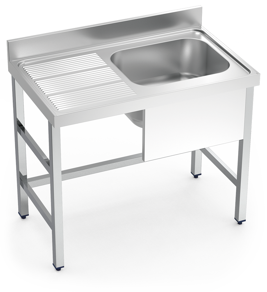 Fregadero inox con soporte sin entrepaño serie 600 1 cubeta 1 escurridor izquierda faldón parcial