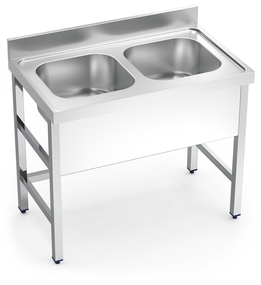 Fregadero inox con soporte sin entrepaño serie 600 2 cubetas faldón completo
