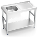 Fregadero inox con soporte con entrepaño serie 500 1 cubeta 1 escurridor derecha faldón parcial