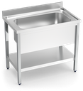 Fregadero inox con soporte con entrepaño serie 600 1 cubeta gran capacidad faldón completo