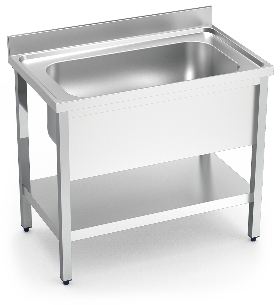 Fregadero inox con soporte con entrepaño serie 700 1 cubeta gran capacidad faldón completo