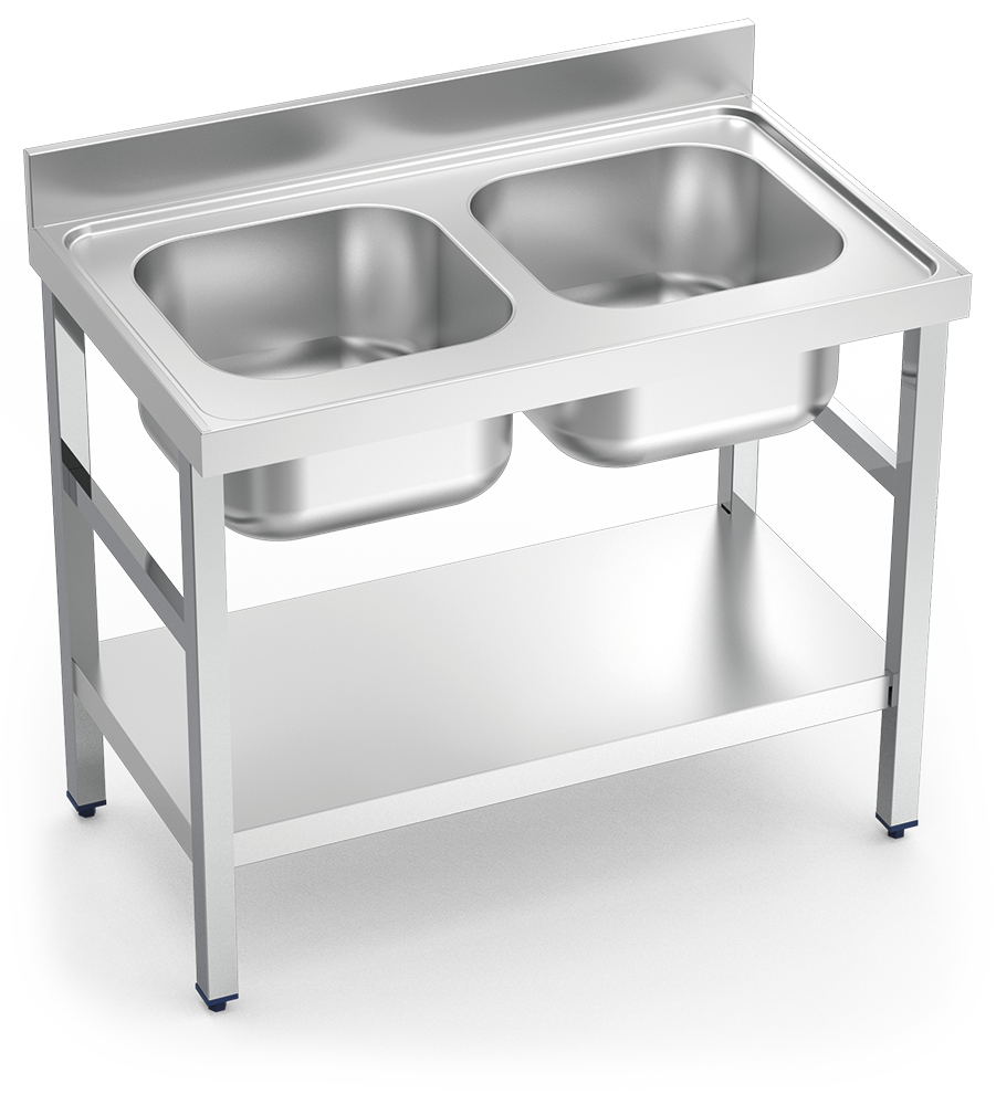Fregadero inox con soporte con entrepaño serie 600 2 cubetas