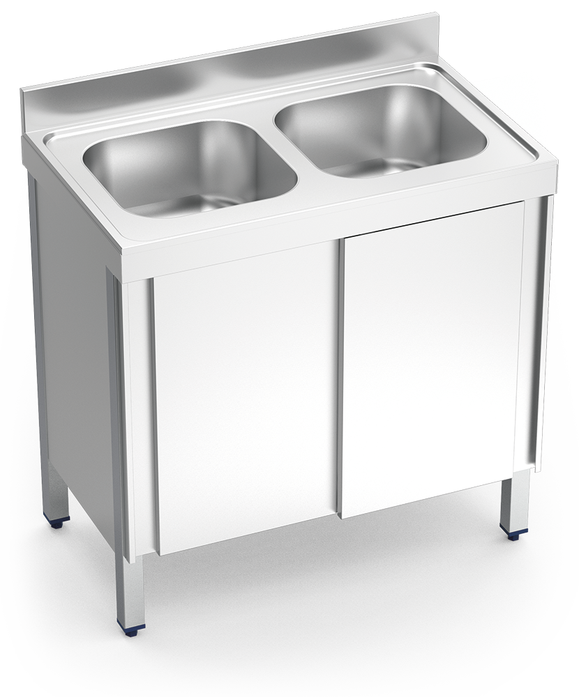 Fregadero inox con puertas correderas serie 600 2 cubetas