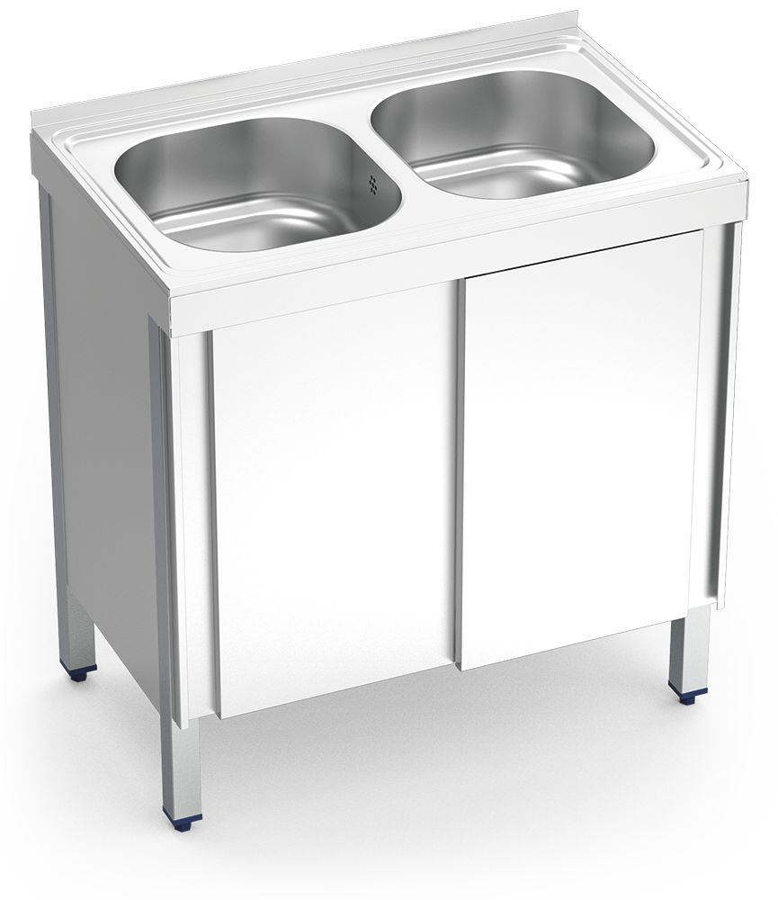 Fregadero inox con puertas correderas serie 500 2 cubetas