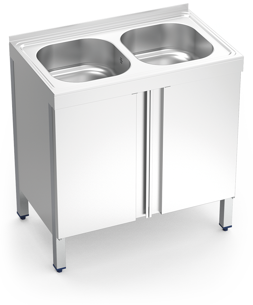 Fregadero inox con puertas abatibles serie 500 2 cubetas