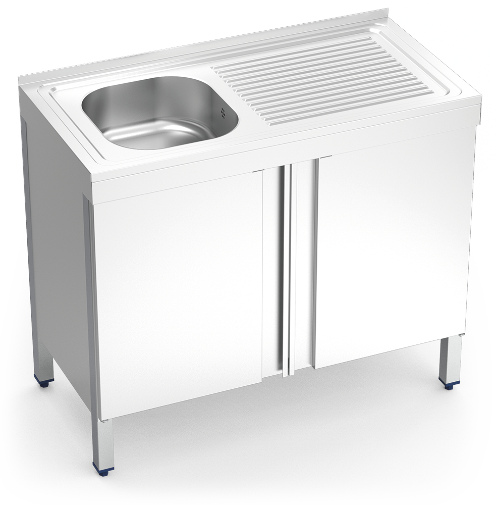 Fregadero inox con puertas abatibles serie 500 1 cubeta 1 escurridor derecha