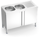 Fregadero inox con puertas abatibles serie 500 2 cubetas 1 escurridor derecha