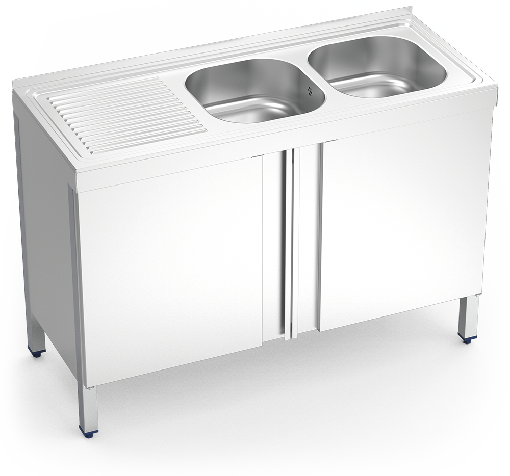 Fregadero inox con puertas abatibles serie 500 2 cubetas 1 escurridor izquierda