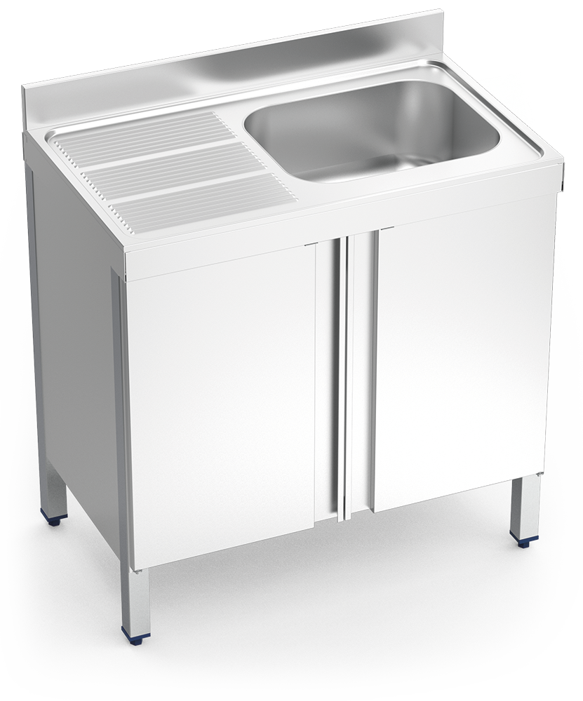 Fregadero inox con puertas abatibles serie 600 1 cubeta 1 escurridor izquierda