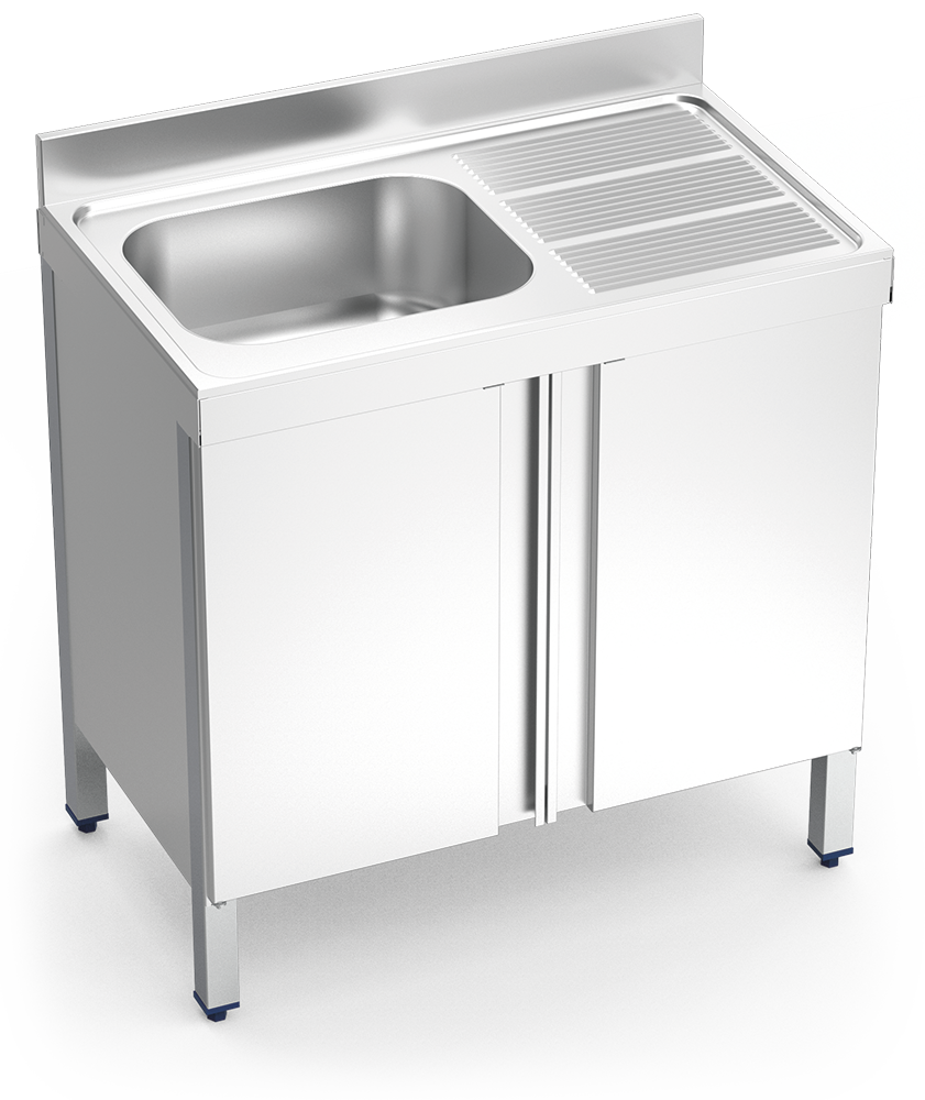 Fregadero inox con puertas abatibles serie 700 1 cubeta 1 escurridor derecha