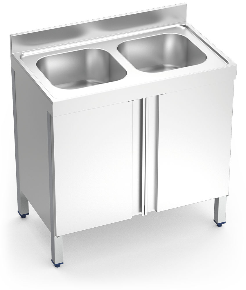 Fregadero inox con puertas abatibles serie 700 2 cubetas