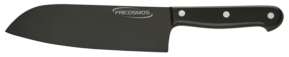 Cuchillo Santoku con recubrimiento de titanio negro y mango virola