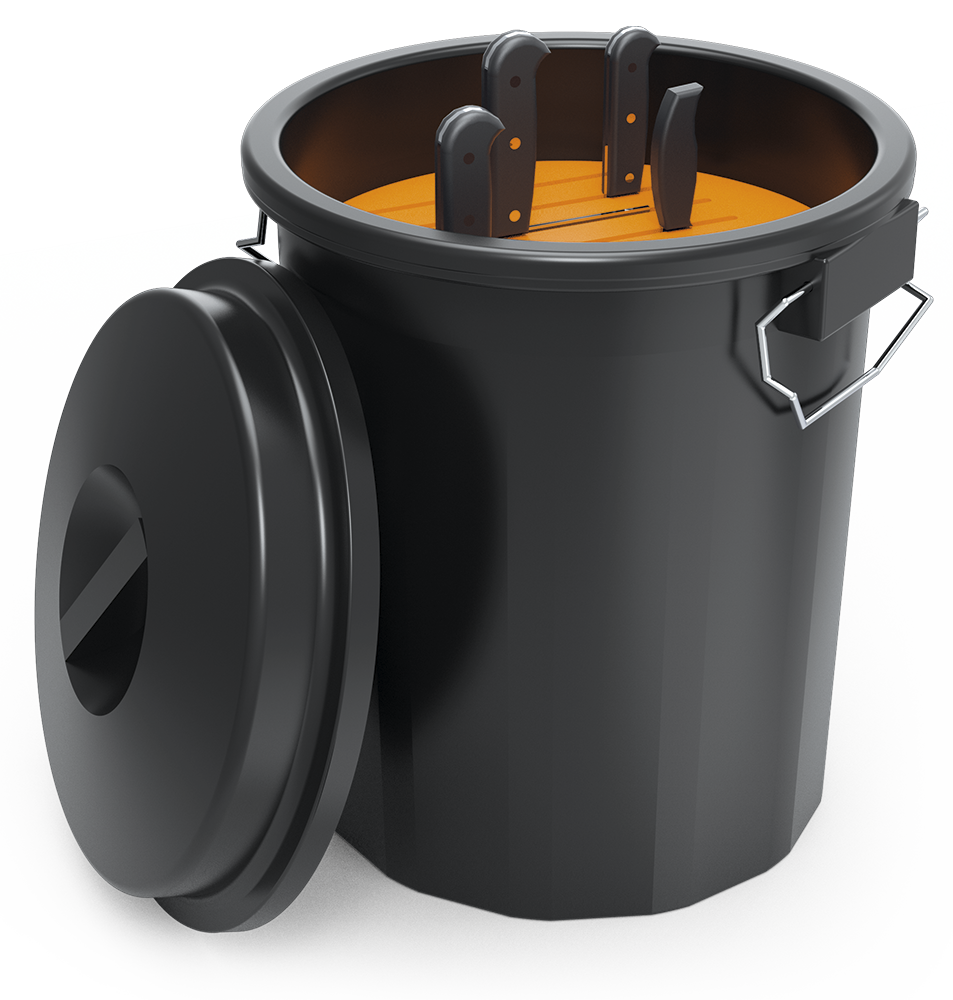 Contenedor cilíndrico de plástico para transporte de cuchillos