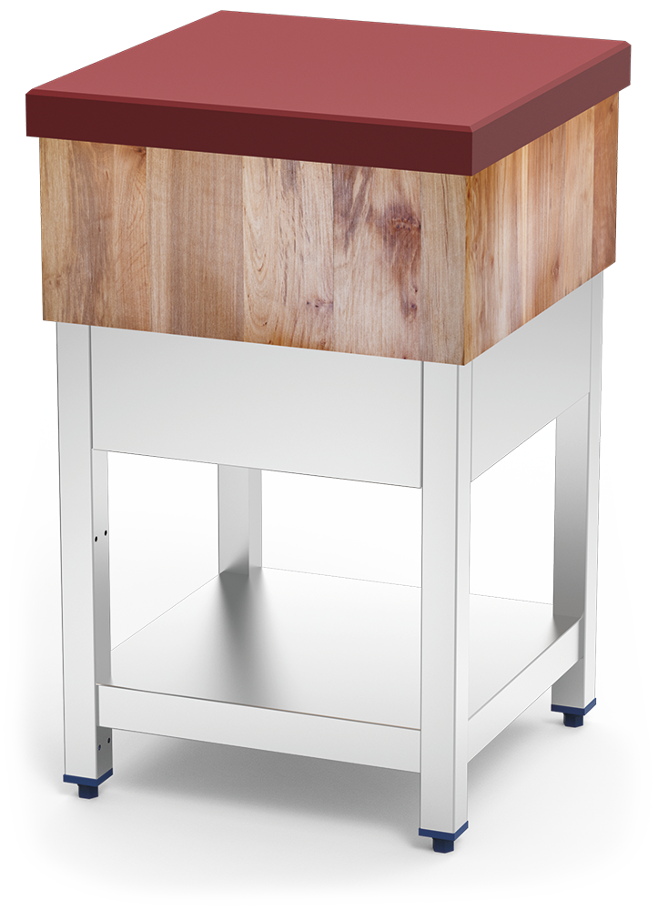 Tajo de trossejament amb fusta i fibra vermella amb *faldon i *entrepaño