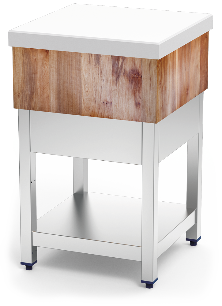 Tajo de troceo con madera y fibra blanca con faldon y entrepaño