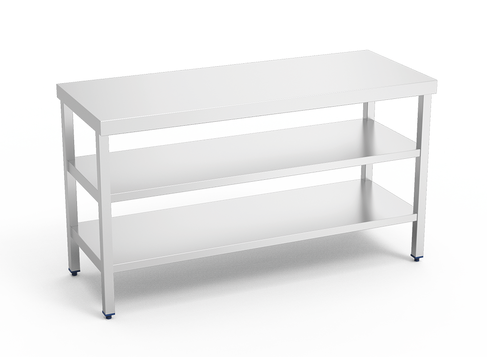 Mesa inox central con 2 entrepaños