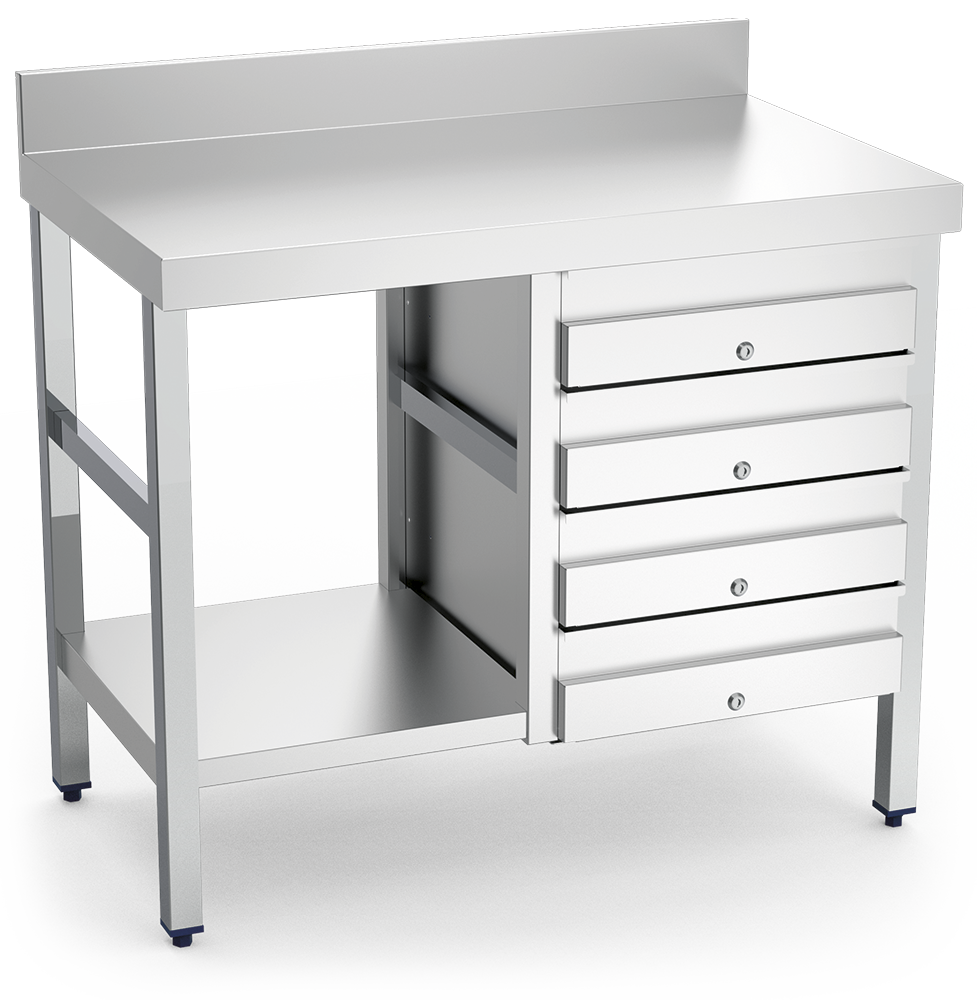 Mesa mural inox con 4 cajones