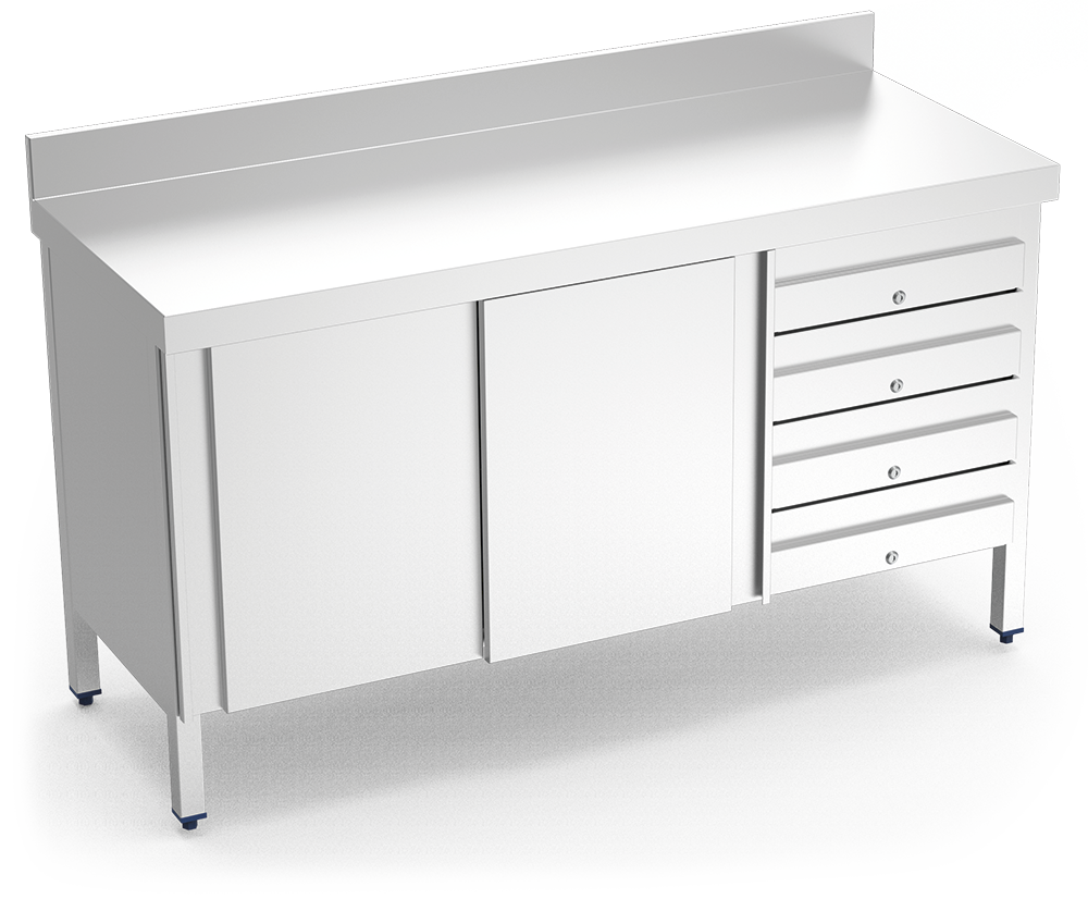 Mesa mural inox con puertas y cajones