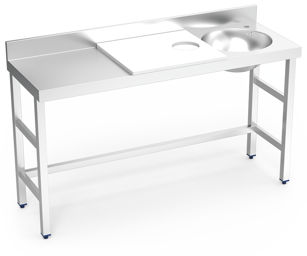 Mesa de preparación y lavado inox 1500 mm blanca 1 agujero cubeta derecha