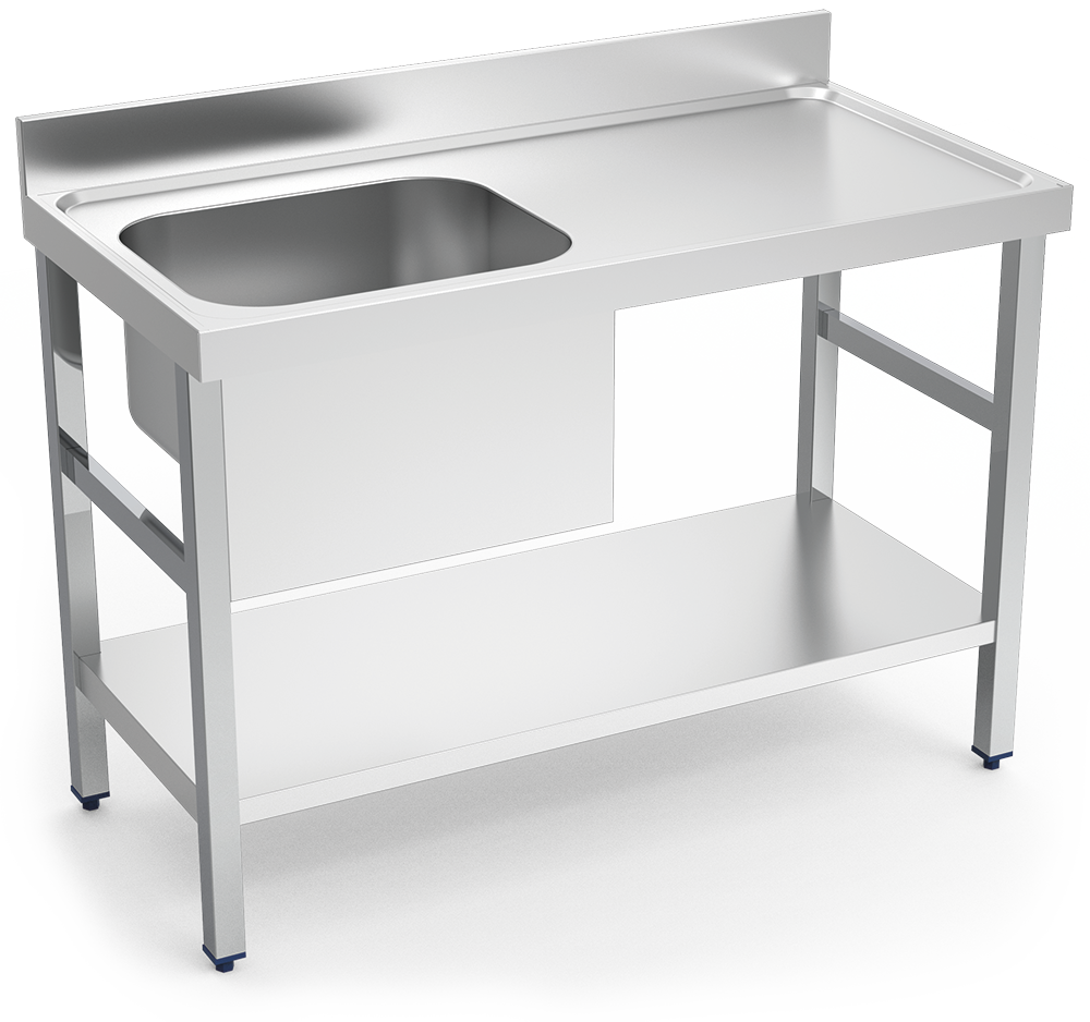Mesa mural inox de Chef con entrepaño, cubeta izda