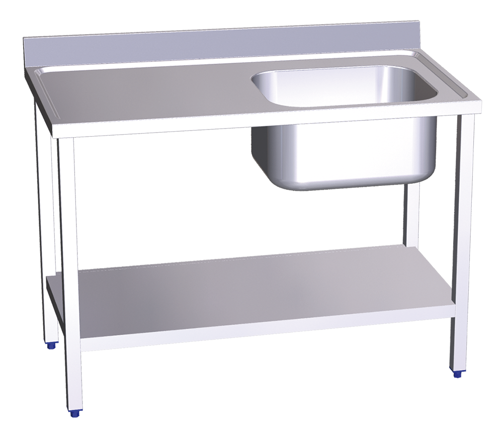 Mesa mural inox de Chef con entrepaño, cubeta dcha