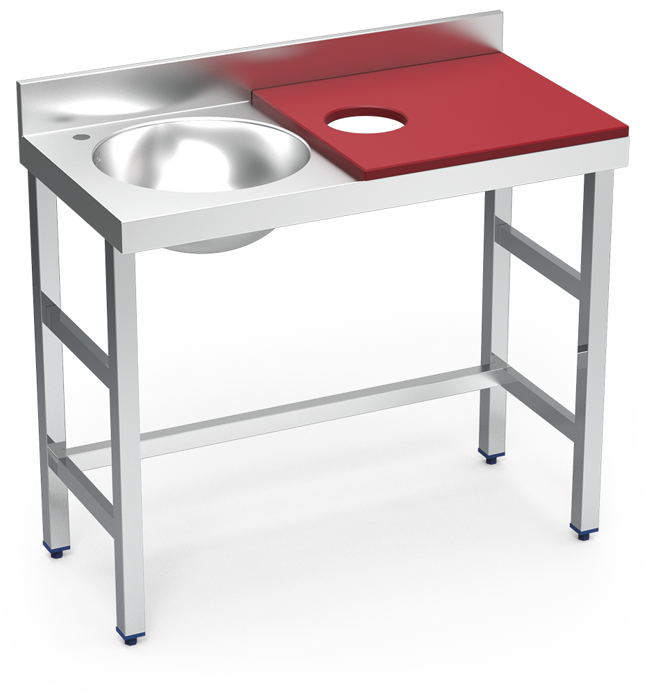 Mesa de preparació i rentada *inox 1000 mm vermella cubeta esquerra