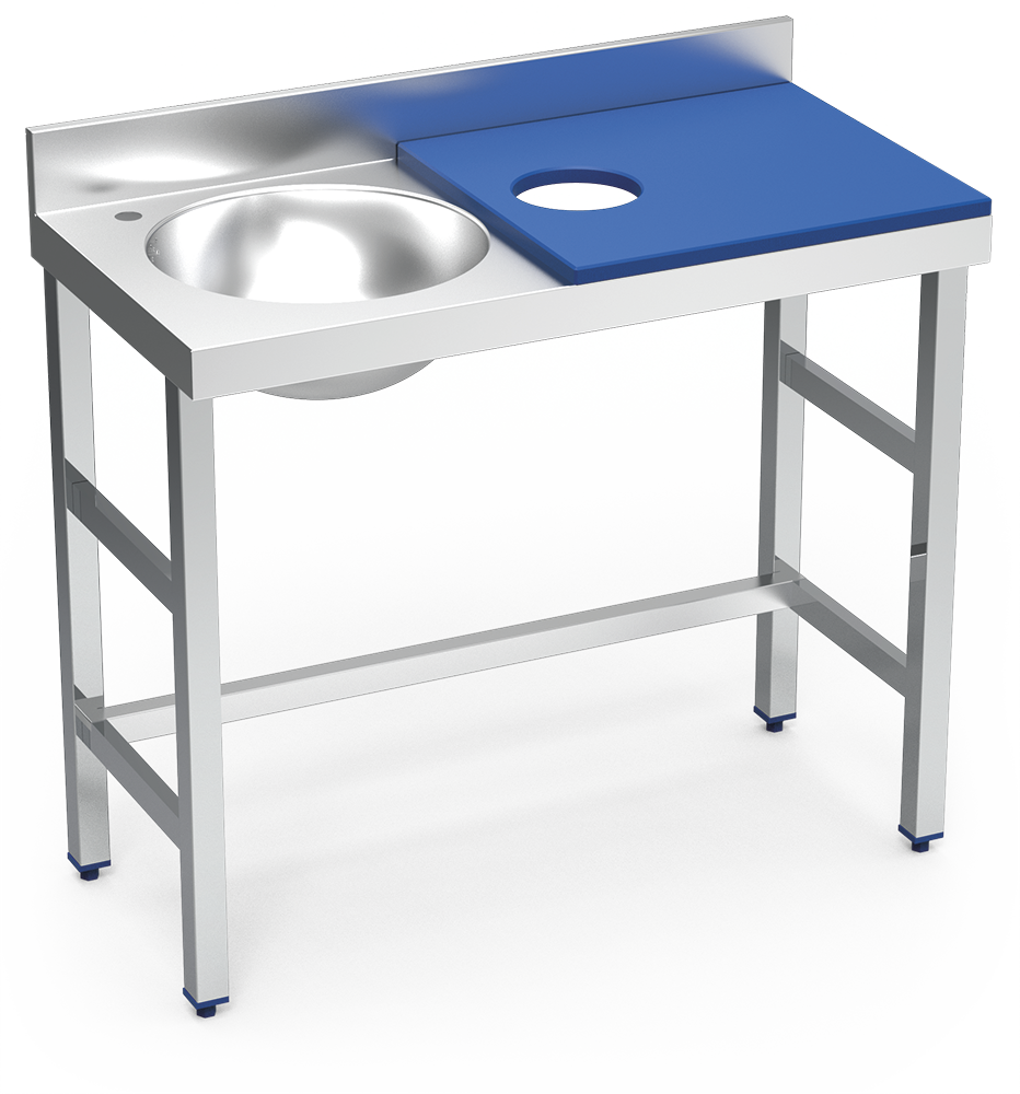 Mesa de preparación y lavado inox 1000 mm azul cubeta izquierda