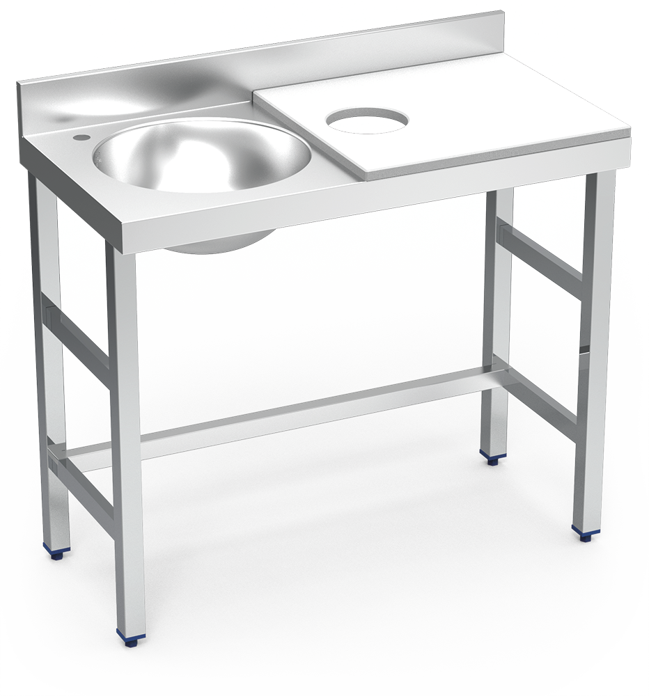 Mesa de preparación y lavado inox 1000 mm blanca cubeta izquierda