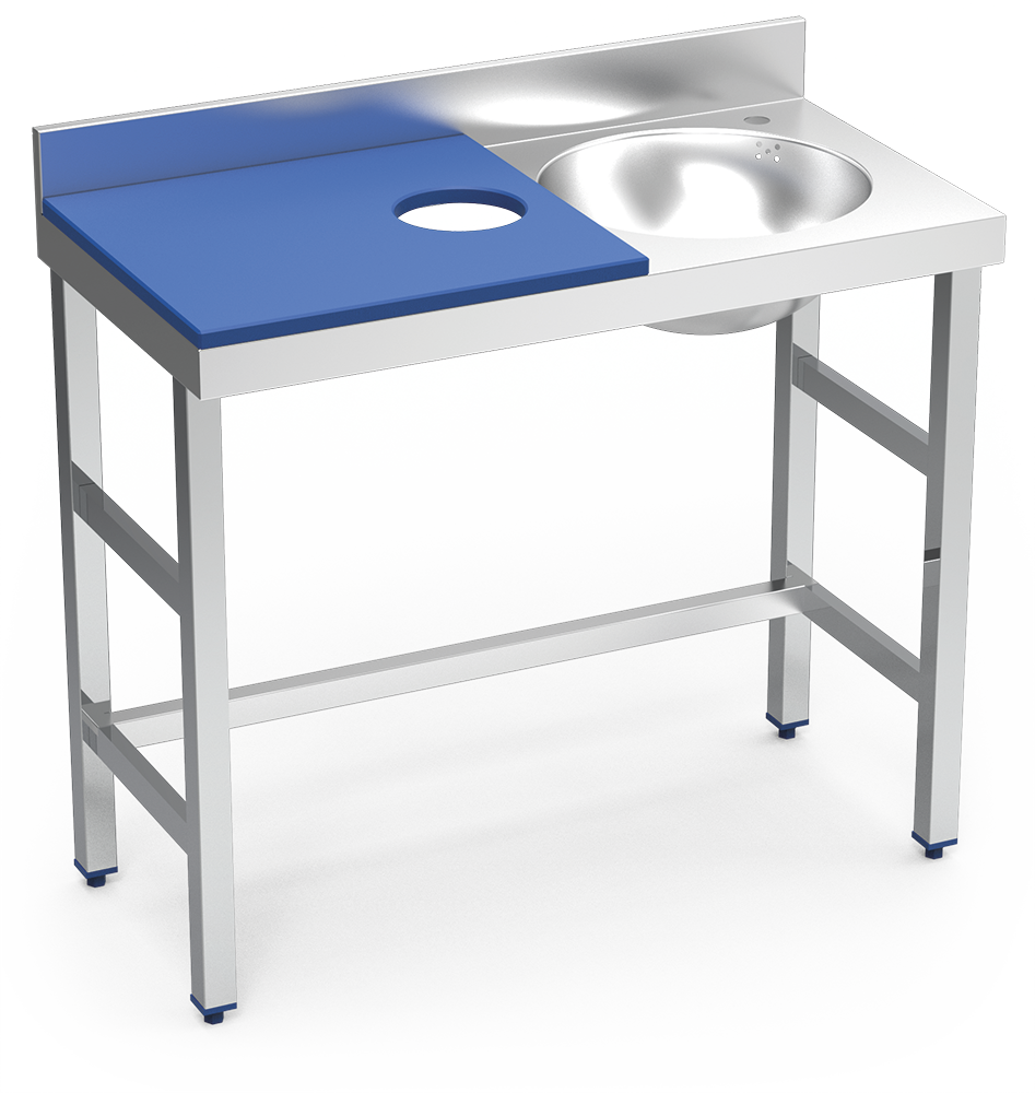 Mesa de preparación y lavado inox 1000 mm azul cubeta derecha
