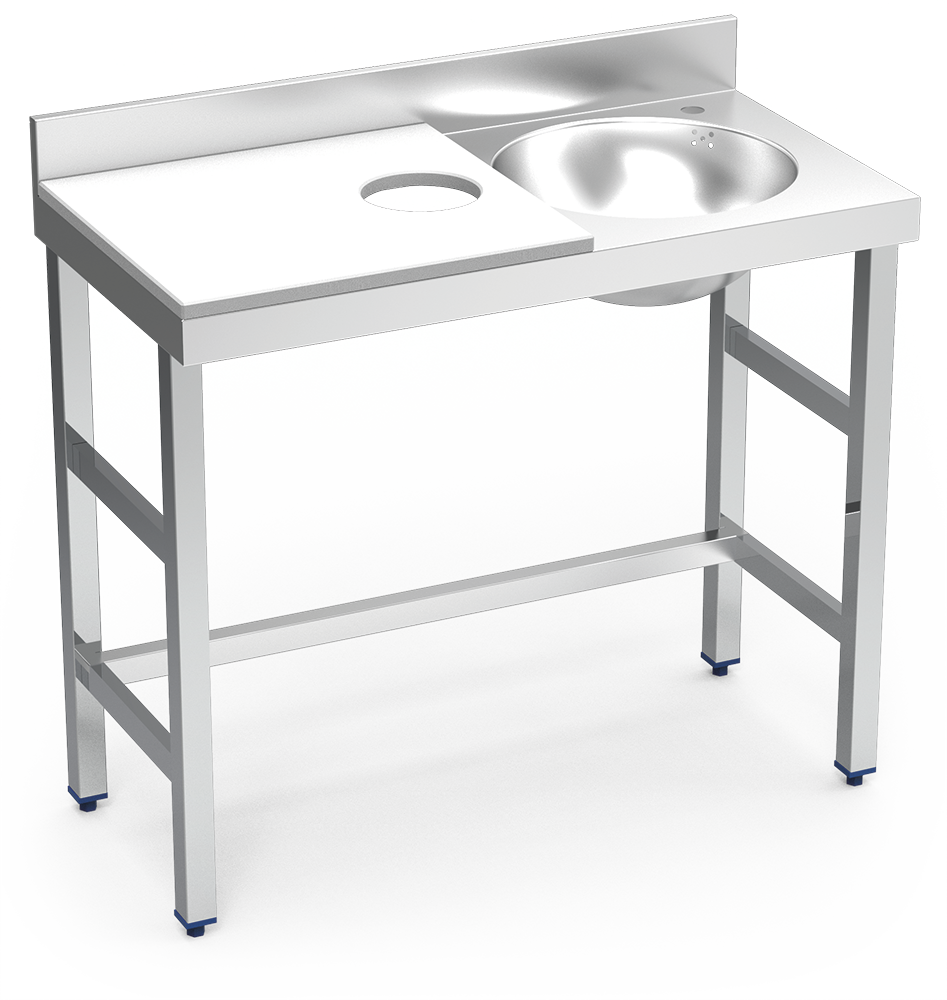 Mesa de preparación y lavado inox 1000 mm blanca cubeta derecha