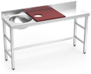 Mesa de preparació i rentada *inox 1500 mm vermella 1 forat cubeta esquerra