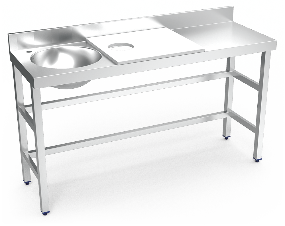 Mesa de preparación y lavado inox 1500 mm blanca 1 agujero cubeta izquierda