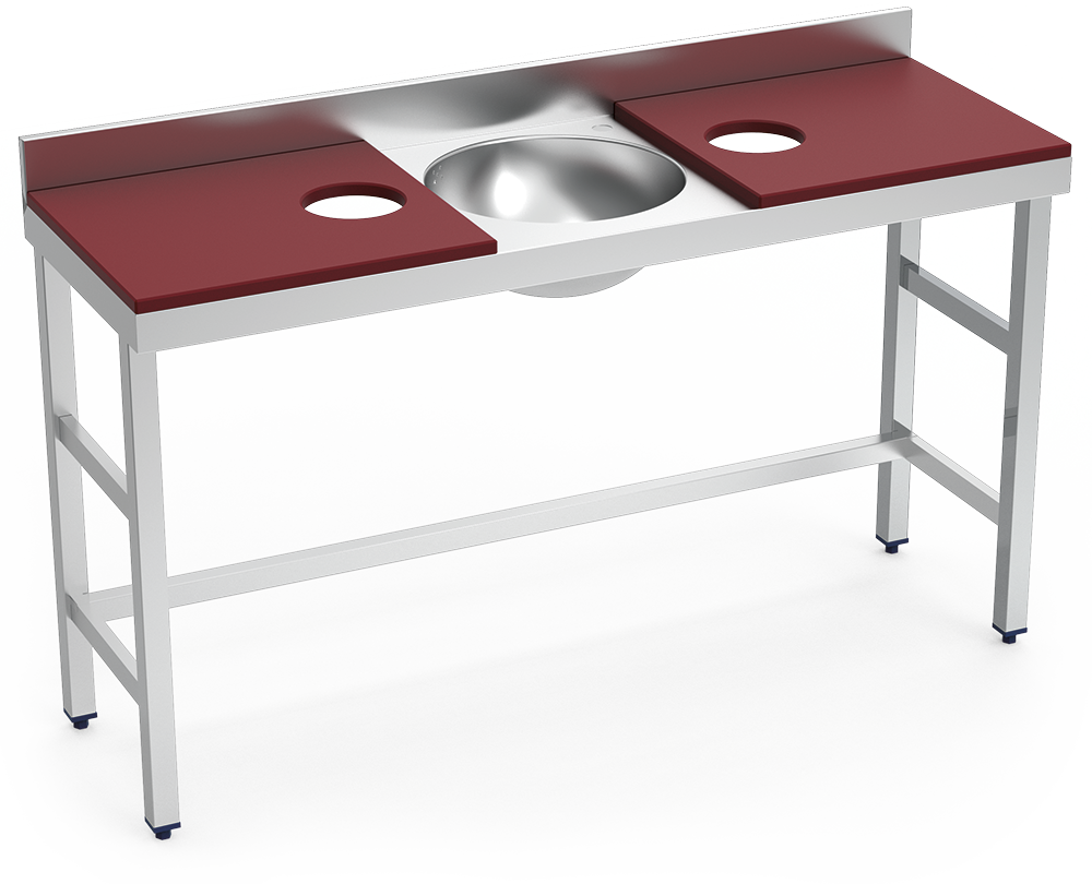 Mesa de preparació i rentada *inox 1500 mm vermella 2 forats