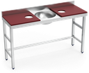 Mesa de preparación y lavado inox 1500 mm roja 2 agujeros