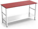 Mesa central con entrepaño encimera de polietileno rojo