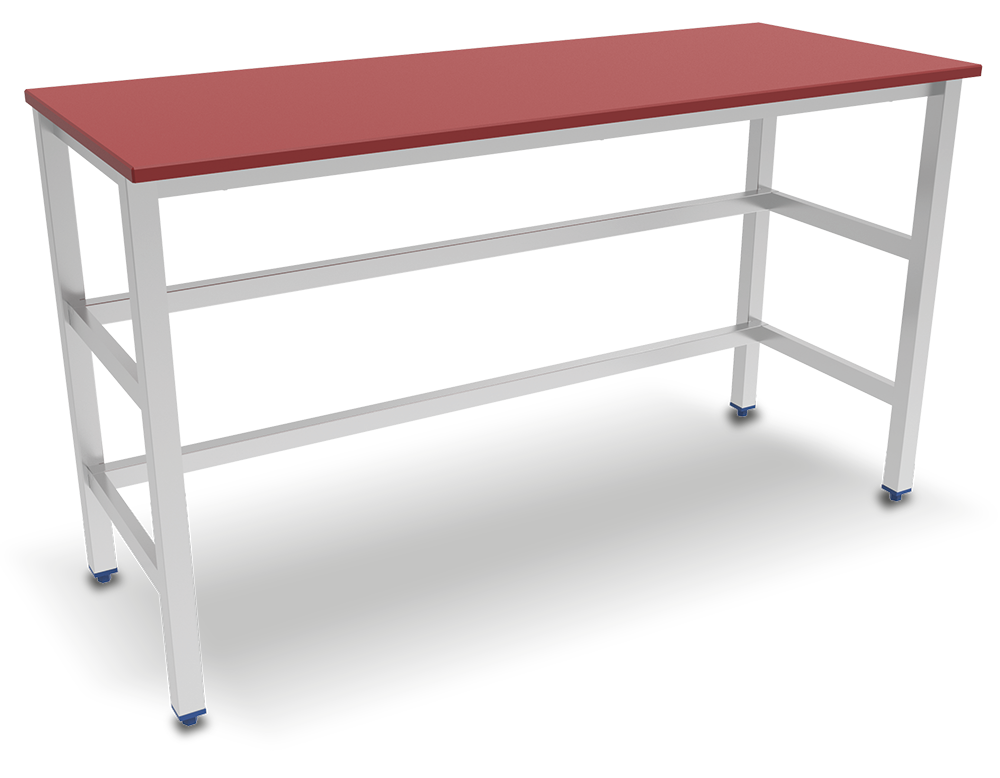 Mesa central con encimera de polietileno rojo