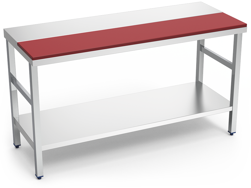 Mesa de preparació central amb *entrepaño, vermella