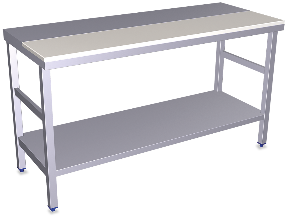 Mesa de preparación central con entrepaño, blanca