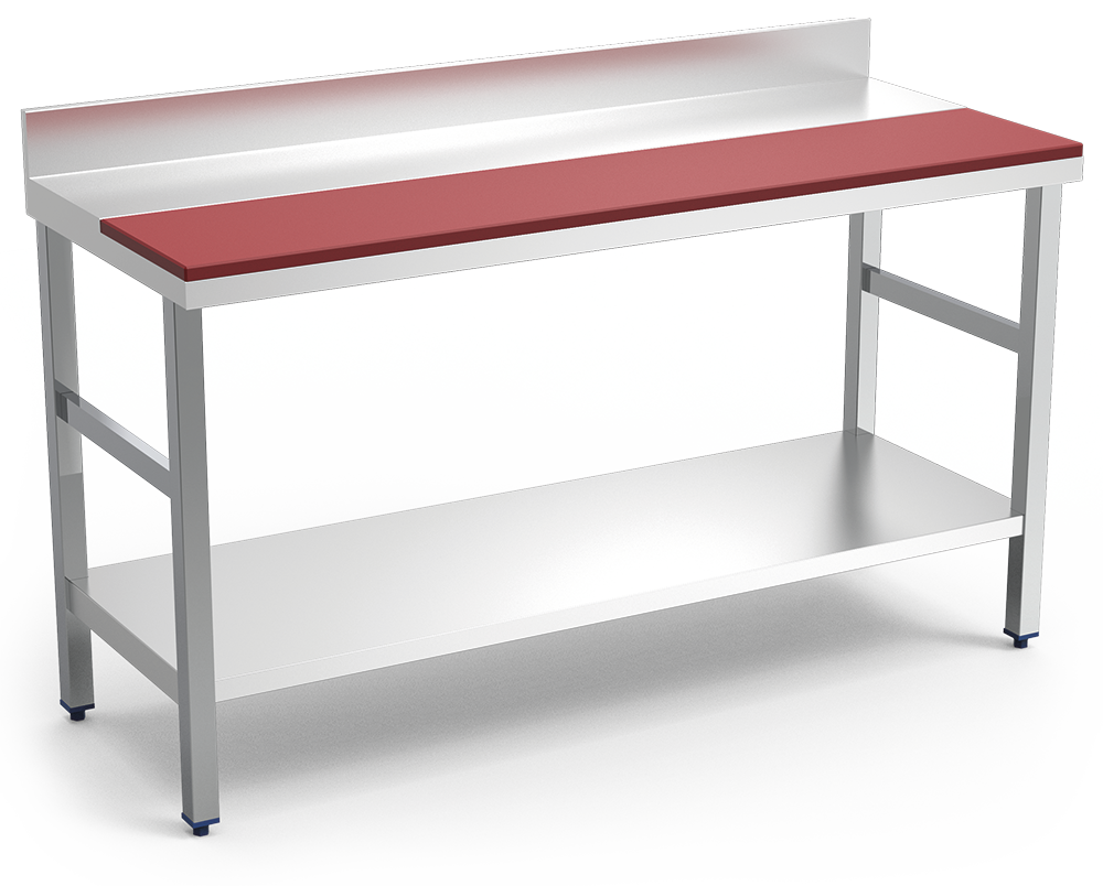 Mesa de preparación mural con entrepaño, roja