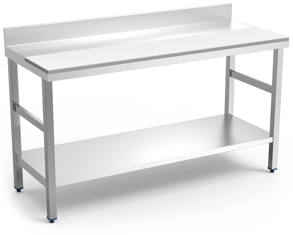 Mesa de preparación mural con entrepaño, blanca
