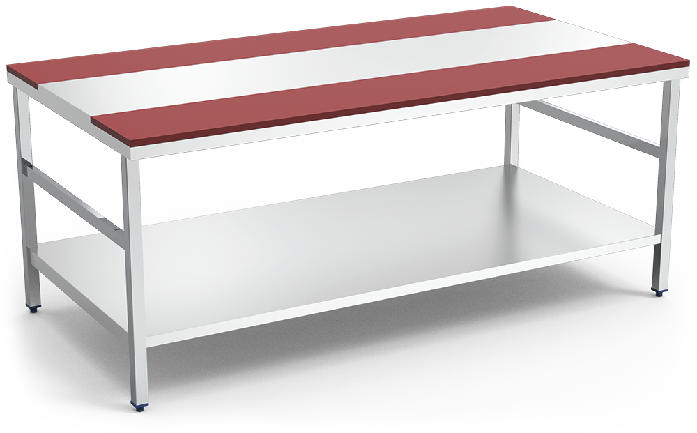 Mesa de despiece roja con entrepaño