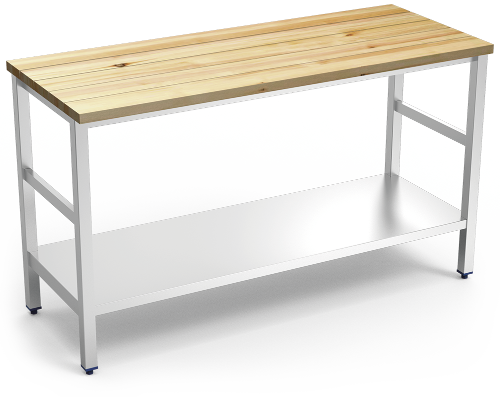 Isla de cocina inox con encimera de madera