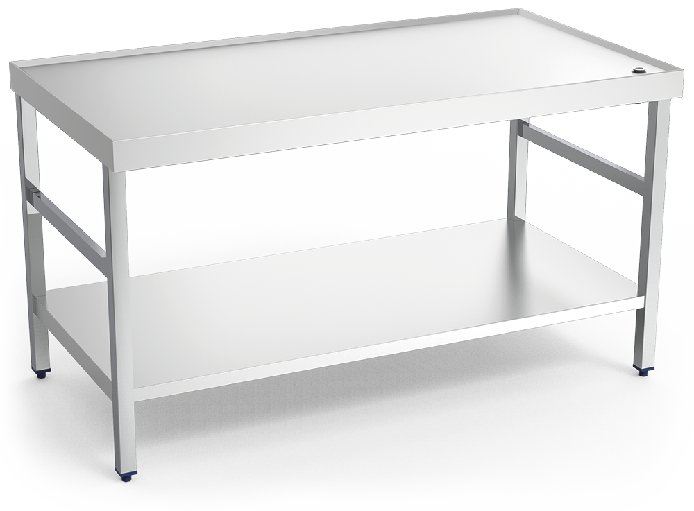 Mesa central *inox amb vorell, desguàs i *entrepaño