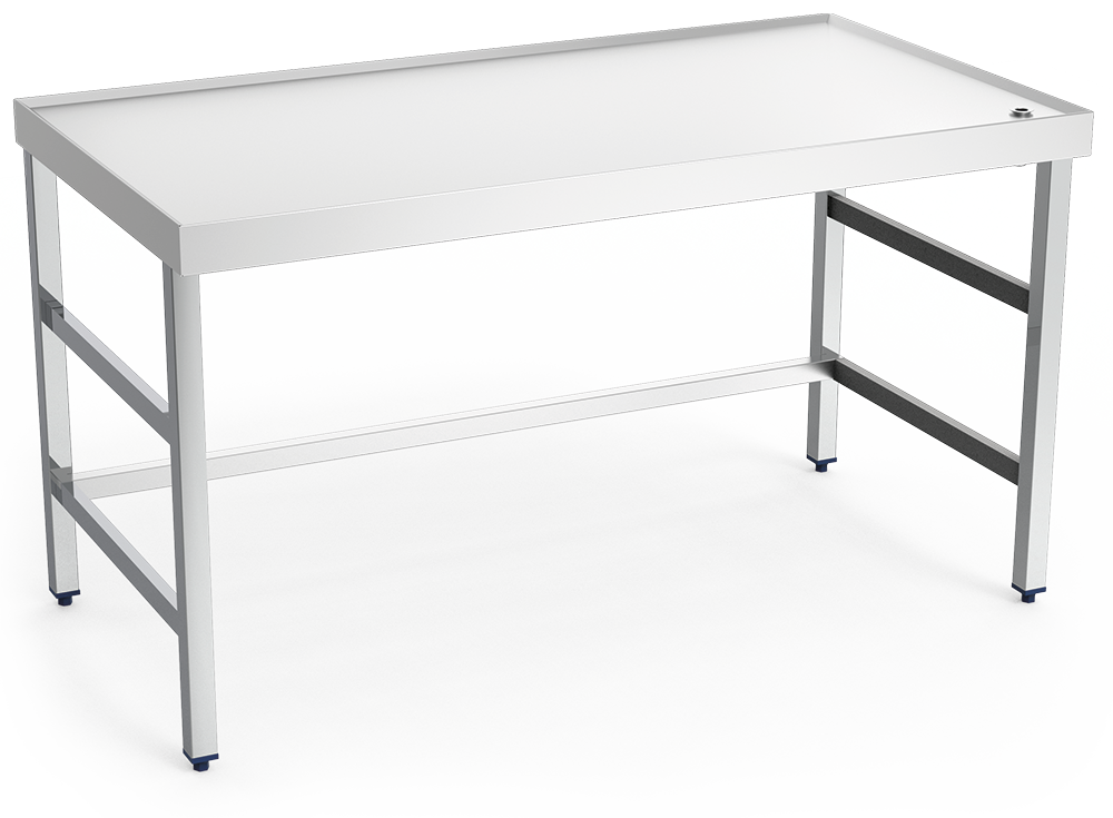 Mesa central inox con reborde y desagüe