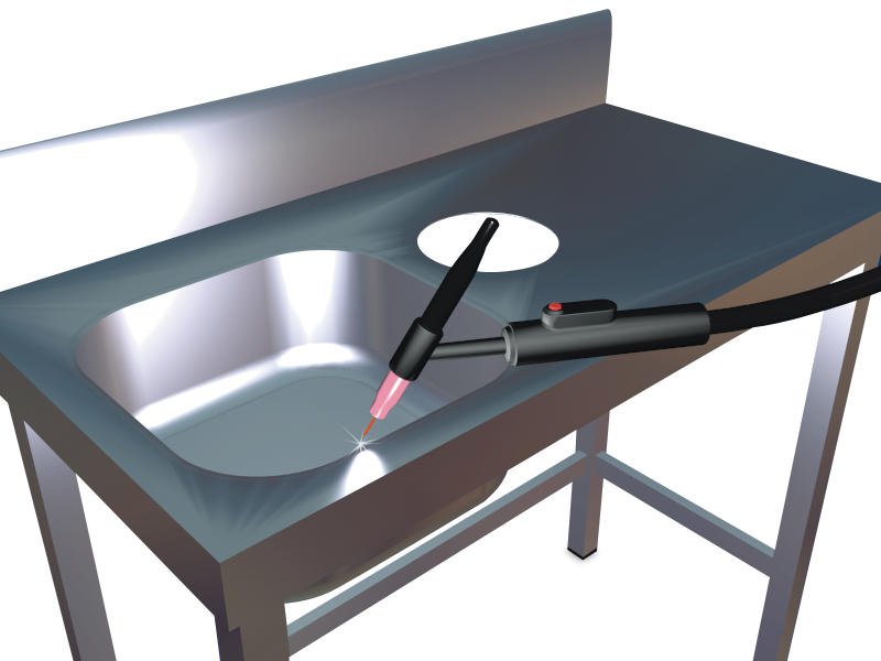 Fregadero inox rectangular soldado a mesa