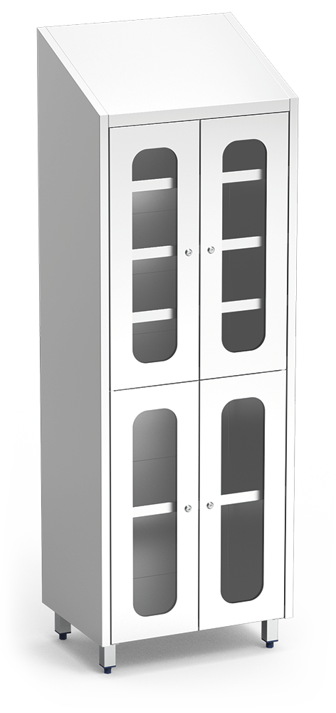 Armari amb pany i portes transparents per a medicaments i utensilis