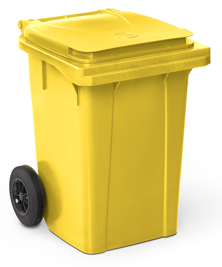 Contenedor de desperdicios con tapa y ruedas amarillo 60 lts.